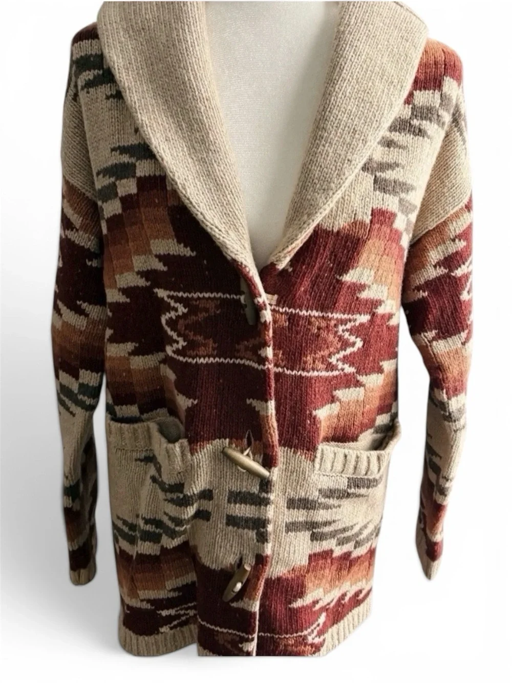 Faherty Thunder Voice Eagle Lehi Wool Blend Cardigan in Sunset Southwest Aztec M - Picture 4 of 9